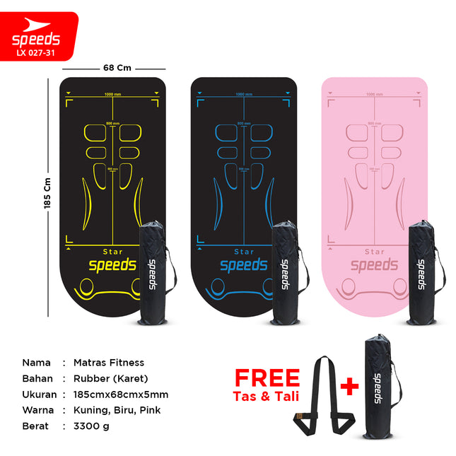 SPEEDS Alas Yoga Mat Matras Fitness Ab Roller Ab Wheel Latihan Mat Anti Slip Alas Senam Kuning 027-31