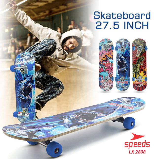 SPEEDS Papan Skateboard FullSet Dewasa Besar Alas Pasir Kayu Skate Board LX 028-6 , 2808 Sans