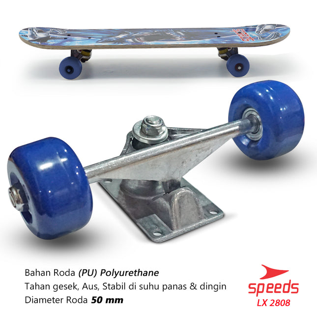 SPEEDS Papan Skateboard FullSet Dewasa Besar Alas Pasir Kayu Skate Board LX 028-6 , 2808 Sans