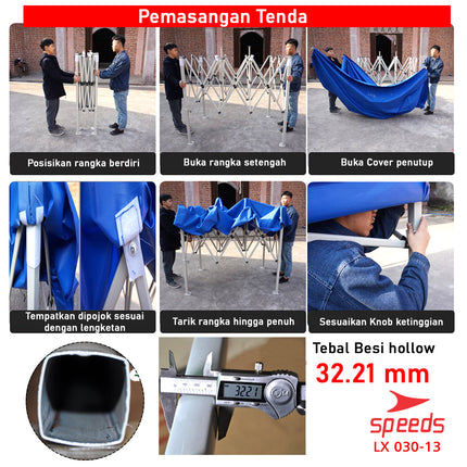 SPEEDS Tenda Lipat 3 x 4,5 M Tenda Bazzar Rangka Putih Tenda Pameran Tenda Jualan Otomatis 030-13