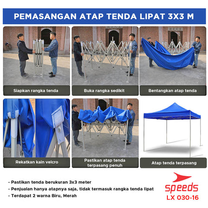 SPEEDS Atap Tenda Lipat Terpal Tenda Bazar Berbahan Kain Oxford 600D Waterproof Indoor Outdoor Ukuran 3x3m 030-16