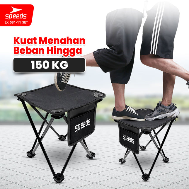 SPEEDS Meja Kursi Lipat Portable Kursi Camping Kursi Gunung Kursi Sauna Bangku Dengan Klip Pengait 031-11 Set Hitam