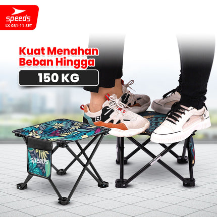 SPEEDS Meja Kursi Lipat Portable Kursi Camping Kursi Gunung Kursi Sauna Bangku Dengan Klip Pengait 031-11 Set Hitam