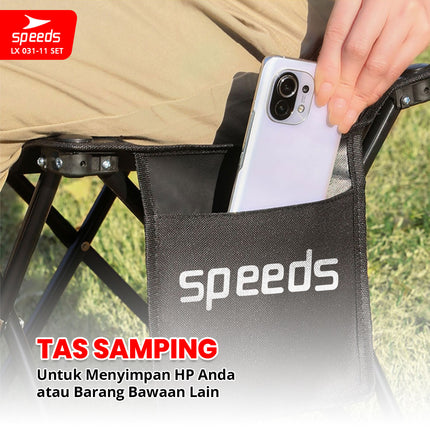 SPEEDS Meja Kursi Lipat Portable Kursi Camping Kursi Gunung Kursi Sauna Bangku Dengan Klip Pengait 031-11 Set Hitam