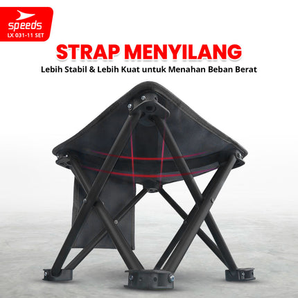 SPEEDS Meja Kursi Lipat Portable Kursi Camping Kursi Gunung Kursi Sauna Bangku Dengan Klip Pengait 031-11 Set Hitam