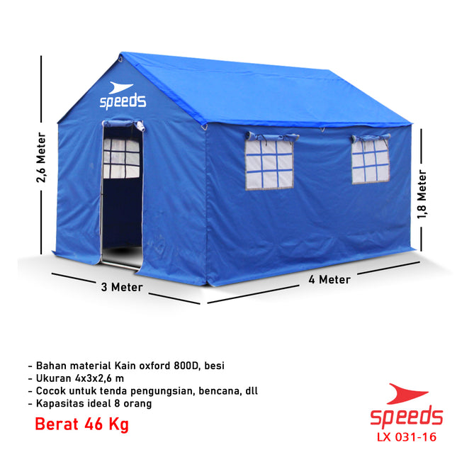 SPEEDS Tenda Komando 3x4m Tenda Barak Tenda Militer Serbaguna Tenda Regu Pramuka 031-16