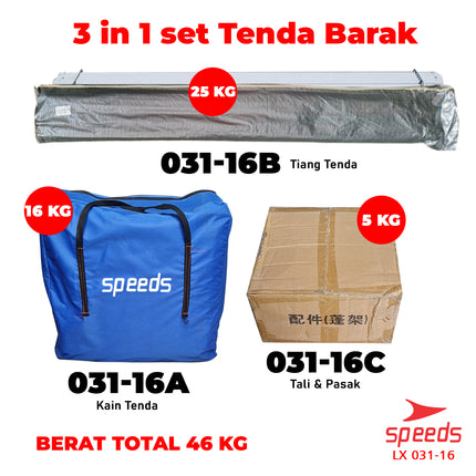 SPEEDS Tenda Komando 3x4m Tenda Barak Tenda Militer Serbaguna Tenda Regu Pramuka 031-16