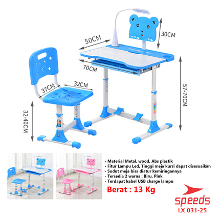 SPEEDS Set Meja Belajar Ukuran 70 dan 80cm Anak Meja Kursi Belajar Portable Meja Tulis Anak 031-25