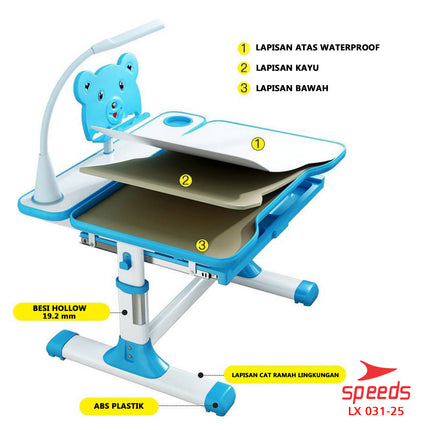 SPEEDS Set Meja Belajar Ukuran 70 dan 80cm Anak Meja Kursi Belajar Portable Meja Tulis Anak 031-25