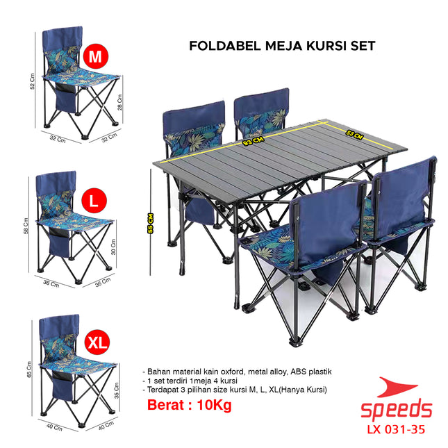 SPEEDS Meja Camping Lipat Set Meja Kursi Lipat Meja Camping Piknik Outdoor Portable 031-35