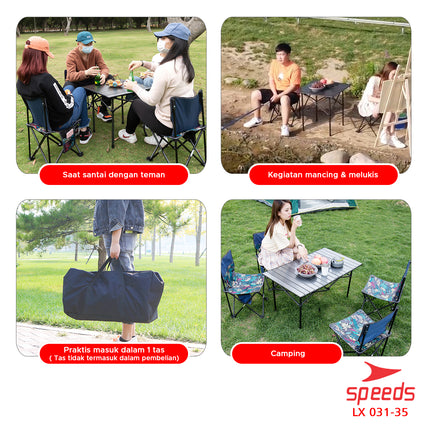 SPEEDS Meja Camping Lipat Set Meja Kursi Lipat Meja Camping Piknik Outdoor Portable 031-35