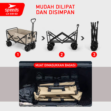 SPEEDS Camping Basket Folding Cart Multipurpose Box Trolley Glamping Picnic Fishing Outdoor 031-53