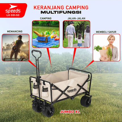 SPEEDS Camping Basket Folding Cart Multipurpose Box Trolley Glamping Picnic Fishing Outdoor 031-53