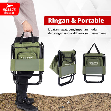 SPEEDS Kursi Lipat Camping Portabel Outdoor + Tas Pendingin Multifungsi LX 031-59