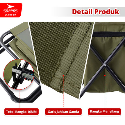 SPEEDS Kursi Lipat Camping Portabel Outdoor + Tas Pendingin Multifungsi LX 031-59