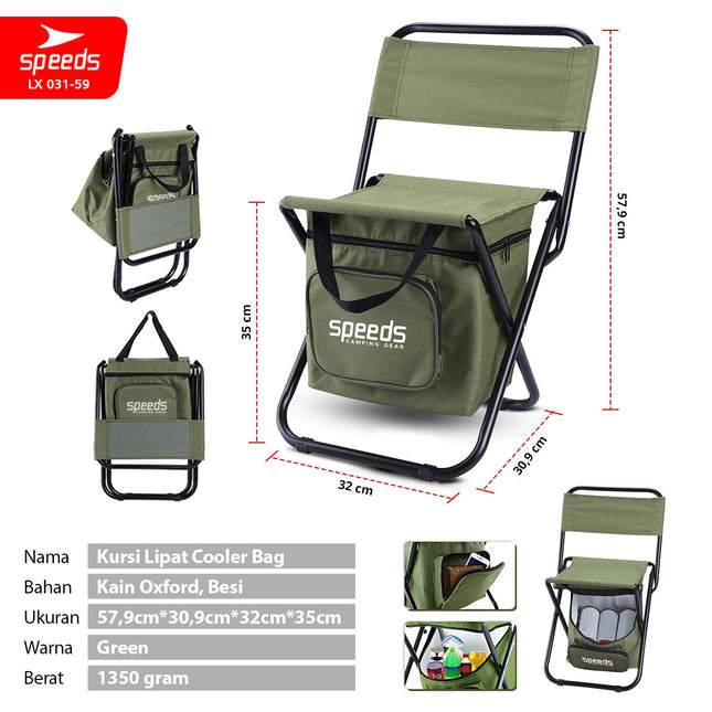 SPEEDS Kursi Lipat Camping Portabel Outdoor + Tas Pendingin Multifungsi LX 031-59