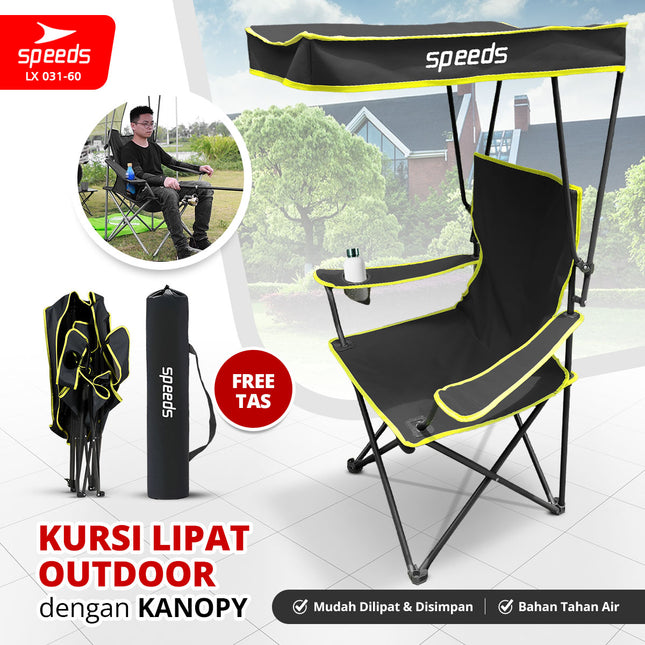 SPEEDS Kursi Lipat Outdoor Dengan Kanopi Portabel Folding Chair Portable Canopy Camping LX 031-60
