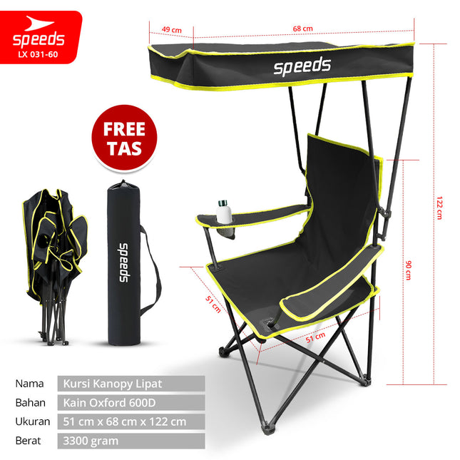 SPEEDS Kursi Lipat Outdoor Dengan Kanopi Portabel Folding Chair Portable Canopy Camping LX 031-60