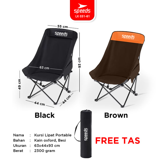 SPEEDS Kursi Lipat Portable Camping Hiking Outdoor Foldable Chair Bahan Kain Oxford 031-61