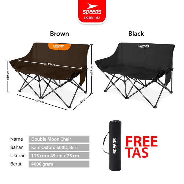 SPEEDS Kursi Lipat 2 Orang Double Moon Chair Kursi Dobel Lebar Camping Outdoor 031-62