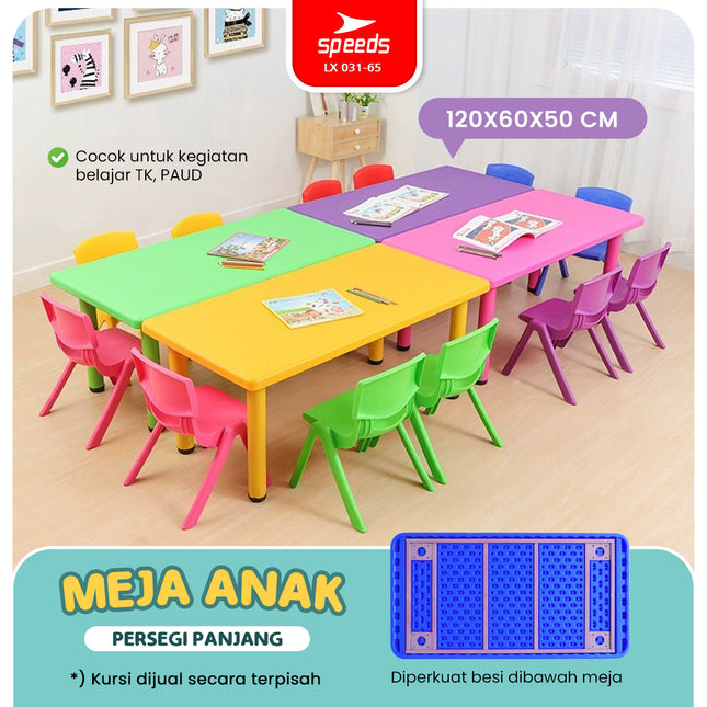 SPEEDS Meja Belajar Anak Rectangular Kin Kids Table Meja Persegi Panjang TK Paud Colorful Kids Table Ergonomis Warna Warni 031-65