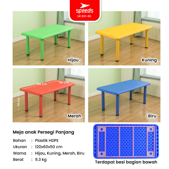 SPEEDS Meja Belajar Anak Rectangular Kin Kids Table Meja Persegi Panjang TK Paud Colorful Kids Table Ergonomis Warna Warni 031-65