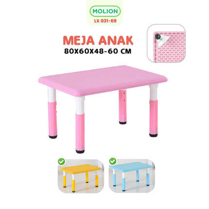 SPEEDS Meja Belajar Anak Tebal Kokoh Rectangular HDPE Kids Table Meja Persegi Panjang TK Paud Colorful Kids Table Warna Warni 031-69