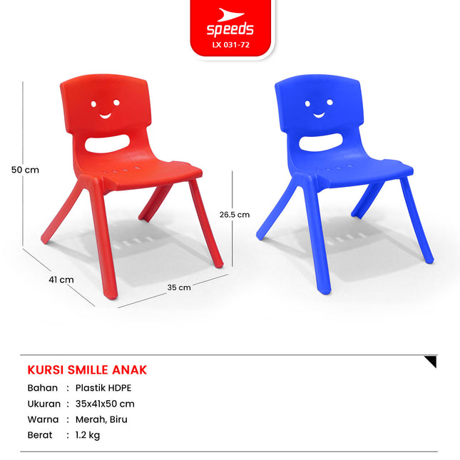 SPEEDS Kursi Anak Kuat kokoh TK Paud Bangku Belajar Plastik HDPE Kids Chair Warna Warni 031-72