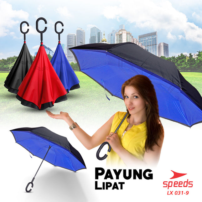 SPEEDS Payung Lipat Reverse Umbrella Double Layer Gagang C Polos Non Motif 031-9