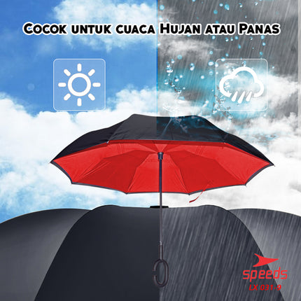 SPEEDS Payung Lipat Reverse Umbrella Double Layer Gagang C Polos Non Motif 031-9
