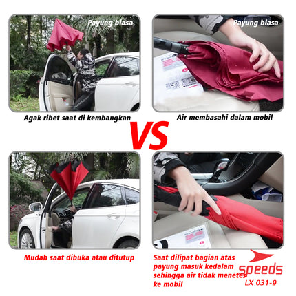 SPEEDS Payung Lipat Reverse Umbrella Double Layer Gagang C Polos Non Motif 031-9