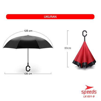SPEEDS Payung Lipat Reverse Umbrella Double Layer Gagang C Polos Non Motif 031-9