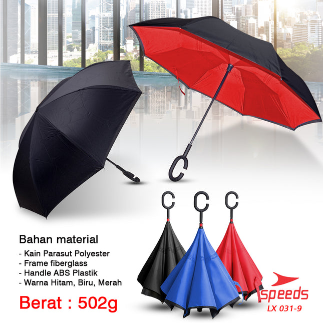 SPEEDS Payung Lipat Reverse Umbrella Double Layer Gagang C Polos Non Motif 031-9
