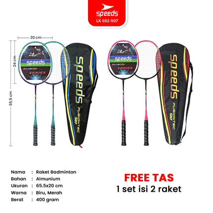 SPEEDS Raket Badminton Bulu Tangkis Paket Lengkap 1 Set 2pcs Alat Olahraga Berkualitas Original Olahraga Bulutangkis Indonesia 032-507