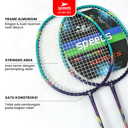SPEEDS Raket Badminton Bulu Tangkis Paket Lengkap 1 Set 2pcs Alat Olahraga Berkualitas Original Olahraga Bulutangkis Indonesia 032-507