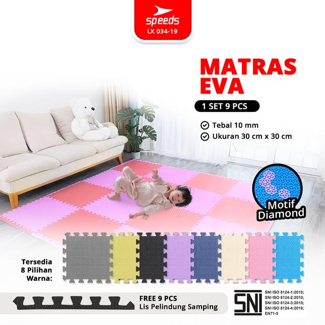 SPEEDS Evamat Mat 30x30cm 10mm EVA Puzzle Mat Soft Plush Mat for Kids Play Sleep Carpet 034-19
