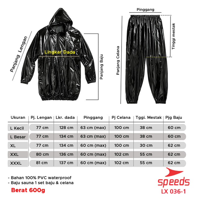 SPEEDS Elastic Waterproof Sauna Suit Jacket Sports Detox Slimming Sweat 036-1