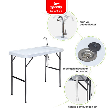 SPEEDS 115x60x86cm Sink Table Indoor Outdoor Large Kitchen Cooking Table 038-30