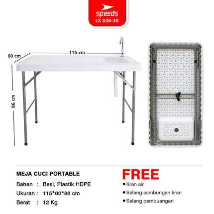SPEEDS 115x60x86cm Sink Table Indoor Outdoor Large Kitchen Cooking Table 038-30