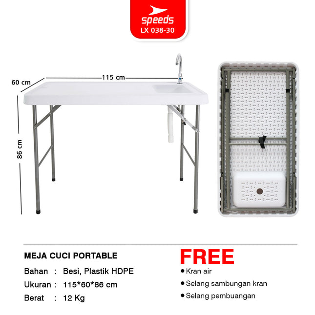 SPEEDS Meja Wastafel 115x60x86cm Kitchen Sink Table Indoor Outdoor Besar Meja Masak Dapur 038-30