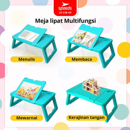 SPEEDS Children's Foldable Study Table Thick Sturdy Foldable Rectangular HDPE Kids Table Preschool Kindergarten Colorful 038-45