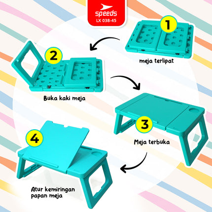 SPEEDS Children's Foldable Study Table Thick Sturdy Foldable Rectangular HDPE Kids Table Preschool Kindergarten Colorful 038-45