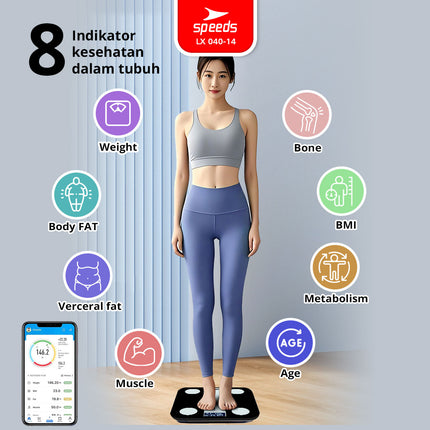 SPEEDS Timbangan Badan Smart Digital Weight Scale Scales 26cm Fat Scaler USB Aplikasi Pengukur Lemak 040-14