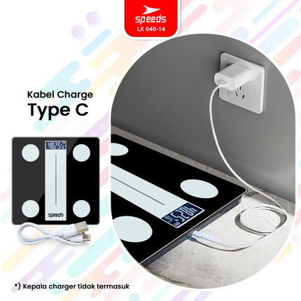 SPEEDS Timbangan Badan Smart Digital Weight Scale Scales 26cm Fat Scaler USB Aplikasi Pengukur Lemak 040-14