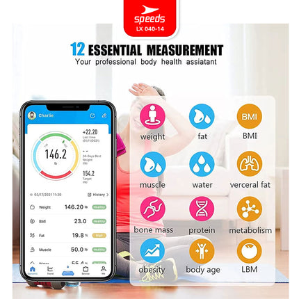 SPEEDS Timbangan Badan Smart Digital Weight Scale Scales 26cm Fat Scaler USB Aplikasi Pengukur Lemak 040-14