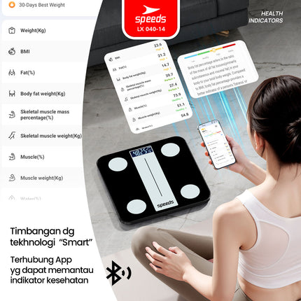 SPEEDS Timbangan Badan Smart Digital Weight Scale Scales 26cm Fat Scaler USB Aplikasi Pengukur Lemak 040-14