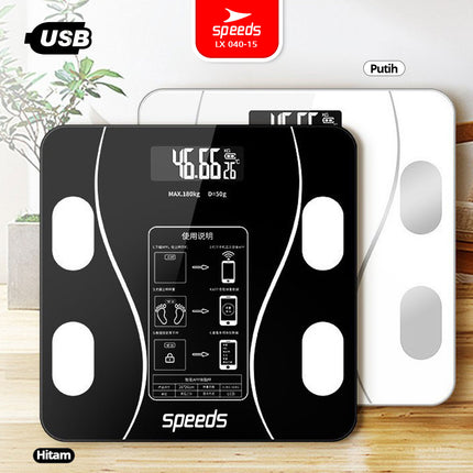 SPEEDS Timbangan Badan Smart Lemak Fat Digital Weight Scale Scales 26cm Fat Scaler USB Aplikasi Pengukur Lemak 040-15
