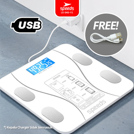 SPEEDS Timbangan Badan Smart Lemak Fat Digital Weight Scale Scales 26cm Fat Scaler USB Aplikasi Pengukur Lemak 040-15