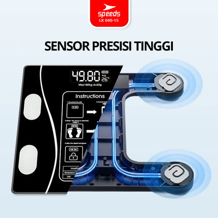 SPEEDS Timbangan Badan Smart Lemak Fat Digital Weight Scale Scales 26cm Fat Scaler USB Aplikasi Pengukur Lemak 040-15