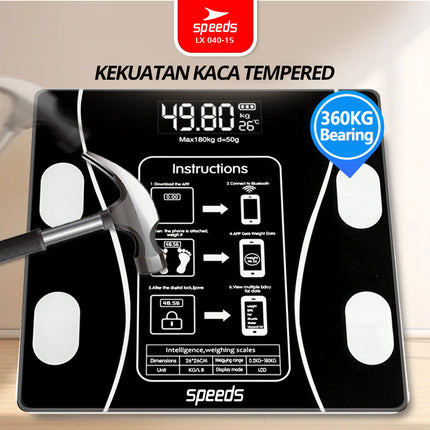 SPEEDS Timbangan Badan Smart Lemak Fat Digital Weight Scale Scales 26cm Fat Scaler USB Aplikasi Pengukur Lemak 040-15